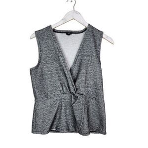 J. CREW 365 Top Womens Small Grey Black Boucle‎ Top Tank Peplum Knotted Academia